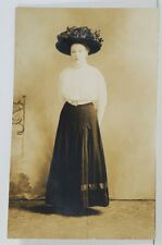 RPPC Victorian Woman Wearing Large Hat Pretty Clothing Portrait Postcard M17 picture
