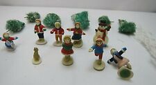 Vintage Christmas Miniatures 5-Skaters 2-Bystandards 1-Snowman 1- Dog 8-Tree picture