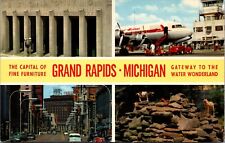Grand Rapids MI Pantlind Hotel Cars Airport Tower Plane Baggage Goats Postcard picture