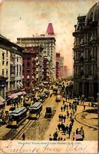 VINTAGE POSTCARD STREET SCENE VIEW OF BROADWAY FROM FULTON SQUARE N.Y.C. c. 1905 picture