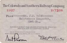 1927 Colorado & Southern Railroad employee pass - Chicago Burlington & Quincy picture