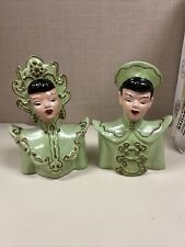 c1940 Florence Ceramics CA Pottery Figurines - Chinese Couple Kiu She Ti Busts picture
