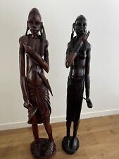 African Life Size Hand Carved Wooden Male & Female Statues picture