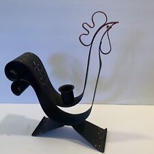 VTG 1950’s TOLEWARE Metal ROOSTER Candle Holder Hand painted COUNTRY 10” Black picture