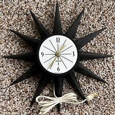 VTG MCM Atomic Spartus 14” Starburst Sunburst Wall Clock 1960s Electric USA Made picture
