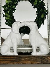 Pair Of Vintage Ceramic White Sleek Sitting Dog Figurines/Bookends Brazil picture