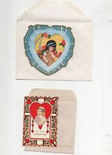 2 VTG UNUSED ANTIQUE VALENTINES 1920'S, WHITNEY MADE & DOUBLE SIDED W ENVELOPES picture