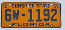 Vintage 1955 Florida Sunshine State License Plate 6W-1192 (Excellent Condition) picture