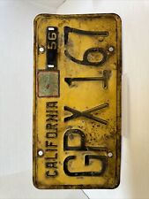 Vtg 1956 California Yellow & Black License Plate w/1962 Registration Tag picture