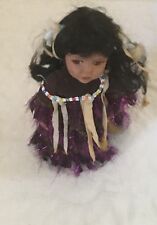 Native American/Indian Princess Porcelain Doll Purple Shiny Brown Dress Used picture