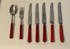 7 Pieces Vintage Red Bakelite Silverware Flatware - Mixed Lot Spoon Fork Knife picture