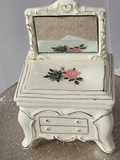 Jewelry Box Dresser Vintage Porcelain Trinkets 8x4.5 Ivory Floral  picture