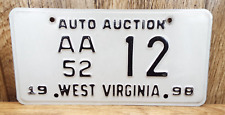 VINTAGE 1998 WEST VIRGINIA Dealer-AUTO AUCTION license plate Tag MAN CAVE picture