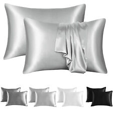 2 Pcs Premium Satin Bed Pillow Case Covers Soft Pillowcases Standard Queen King picture