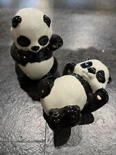 Vintage Panda Bears Ceramic Miniature 2 Figurines Crazing Approx 3.5” Set picture