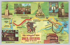 Post Card Map of The Midnight Ride of Paul Revere G146 picture