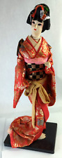 Vintage Japanese Geisha Doll Red Silk Kimono 15 inches, See Pics picture