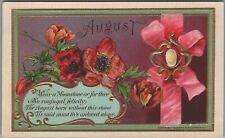 August The August Born Embossed Flowers Ribbon Poem Vintage Postcard picture