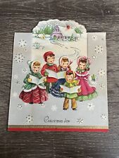 Vintage Christmas Card, Group Of Carolers Happy Voices Sing, Used picture