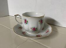 Vintage Extra Touch FTD Floral Tea Cup & Saucer Pink Roses Gold Trim Collectible picture