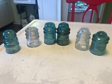 6 Vintage Glass Insulators-Clear Blue/Green-Hemingray-Am Tel-Whitall Tatum- (5) picture