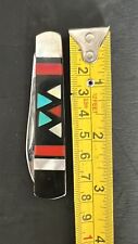 Inlaid Inlay Knife Antique Vintage Knife Pocket Mop Turquoise Mother Of Pearl picture
