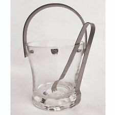 ORREFORS Vintage Glass Ice Bucket +  Tongs 1970's MINT  With Sticker Tag SWEDEN picture