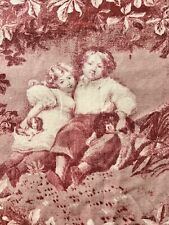 ROMANTIC TOILE WINDOW SCARF/FABRIC PINK WINE CHILDREN PUPPIES REVERSIBLE 21x127 picture