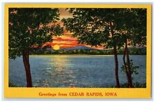 c1940's Greetings From Cedar Rapids Iowa IA Unposted Sunset And River Postcard picture