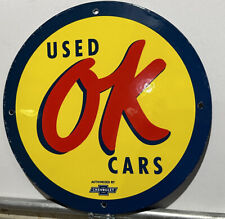 Vintage Style Ok Used Cars Sales Chevy Enamel Advertising Porcelain Gas Sign picture