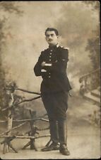 RPPC Marseille France French? Soldier rustic studio portrait real photo postcard picture