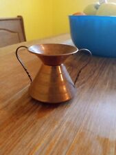 vintage antique copper handled small bowl spittoon container rose detail  picture
