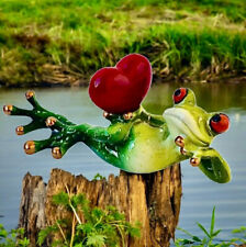 Frog Ceramic Figurine Green Lounging Holding Red Love Heart 6.5