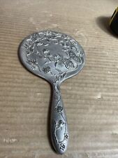 Vintage Antique Heavy Ornate Repose Silver Plate Vanity Hand Mirror Floral 9” picture