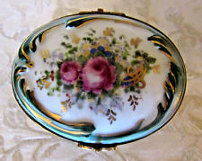 Vintage Limoges Porcelain Vanity RING / PILL BOX, with Brass Framed Attached Lid picture