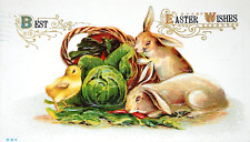 Best EASTER Wishes Postcard Antique 1913 Embossed Bunny Rabbits Chick B59 Posted picture