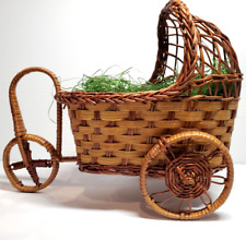VTG 1950s 3 Wheel Bicycle Rickshaw Carriage Wicker Rattan Easter Basket w Grass picture