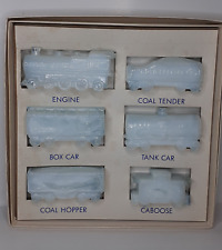 VTG Boyd’s Special White & Clear Color Molded Glass Train Set - 6 Piece Complete picture