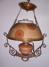 BEAUTIFUL ANTIQUE OIL LAMP CEILING LIGHT CONVERTED TO ELECTRIC picture