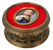 Antique French Napoleon Porcelain Plaque Portrait Gilt Ormolu Footed Casket Box picture