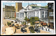 New York City Public Library Building Early 1900's era Street Scene Postcard NY picture