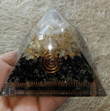 Black Tourmaline Selenite & Citrine Chakra Big Pyramid 50mm Organite Energy picture