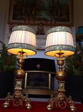 Wow - Lion Antique Lamp pair - Empire Style + Elegant Lampshades. Victorian? picture