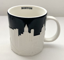 STARBUCKS 2012 BOSTON MUG COLLECTOR SERIES BLACK WHITE CITY SKYLINE RELIEF 16 OZ picture