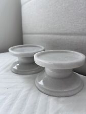 Pair Set Of Two White Marble Pillar Candle Stand White picture