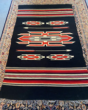 Rare 1940s Vintage Chimayo Wool Blanket - Black Ground - Red Arrows - 82