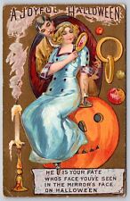 Victorian Halloween Postcard Lady Mirror Lover Gold Rings JOL 1910 Series 552   picture