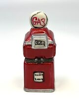 Porcelain Hinged Trinket Box Old Fashioned Red Gas Pump picture