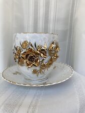 Vintage White & Gold Roses Mustache Teacup picture