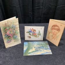 4 Vtg Christmas Cards CORONATION COLLECTION. Angels, Ornaments, Sleds picture